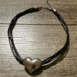 Black cord necklace with silver heart